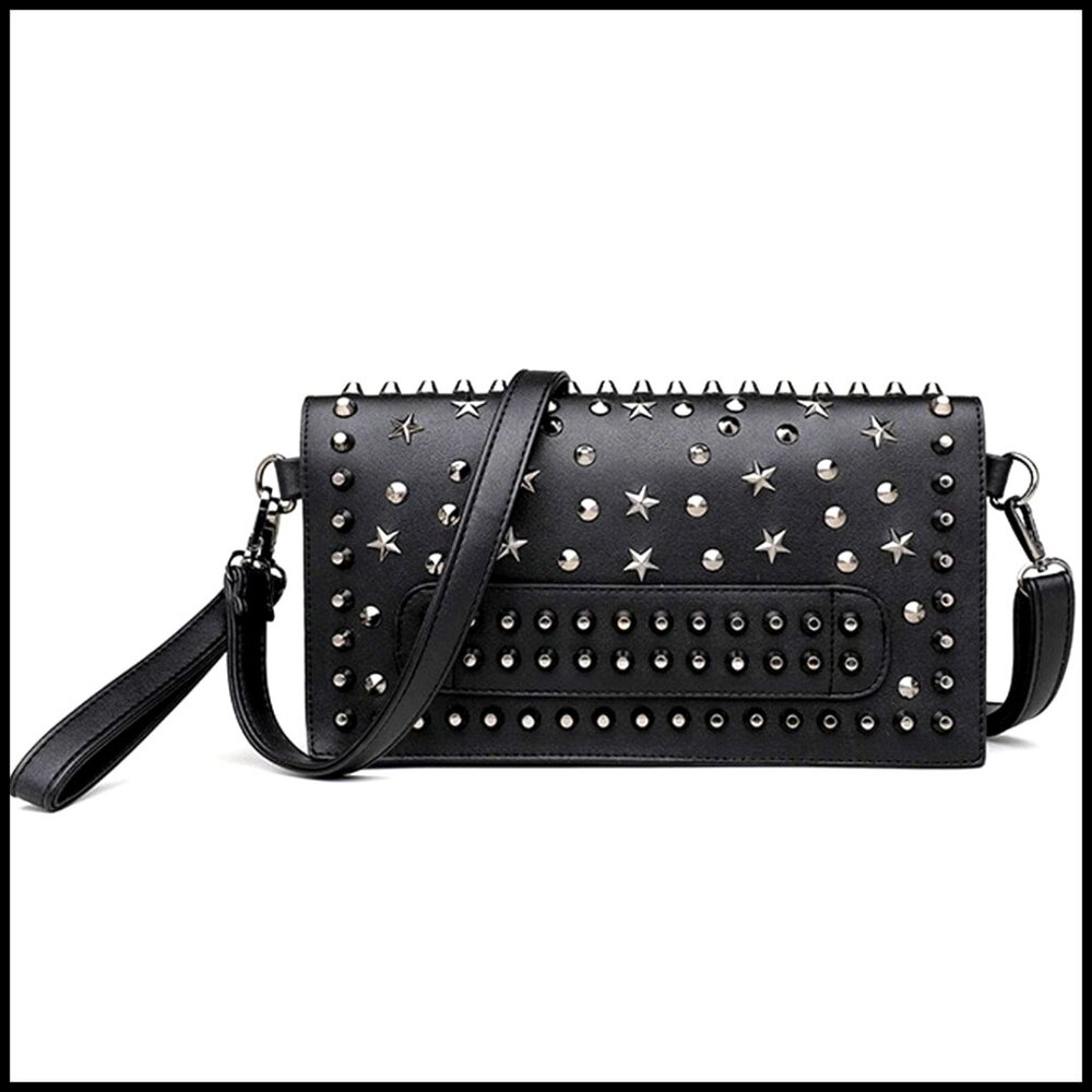 Punk Rivet Handbag Small Tote Satchel Adjustable Strap Clutch Shoulder Bag